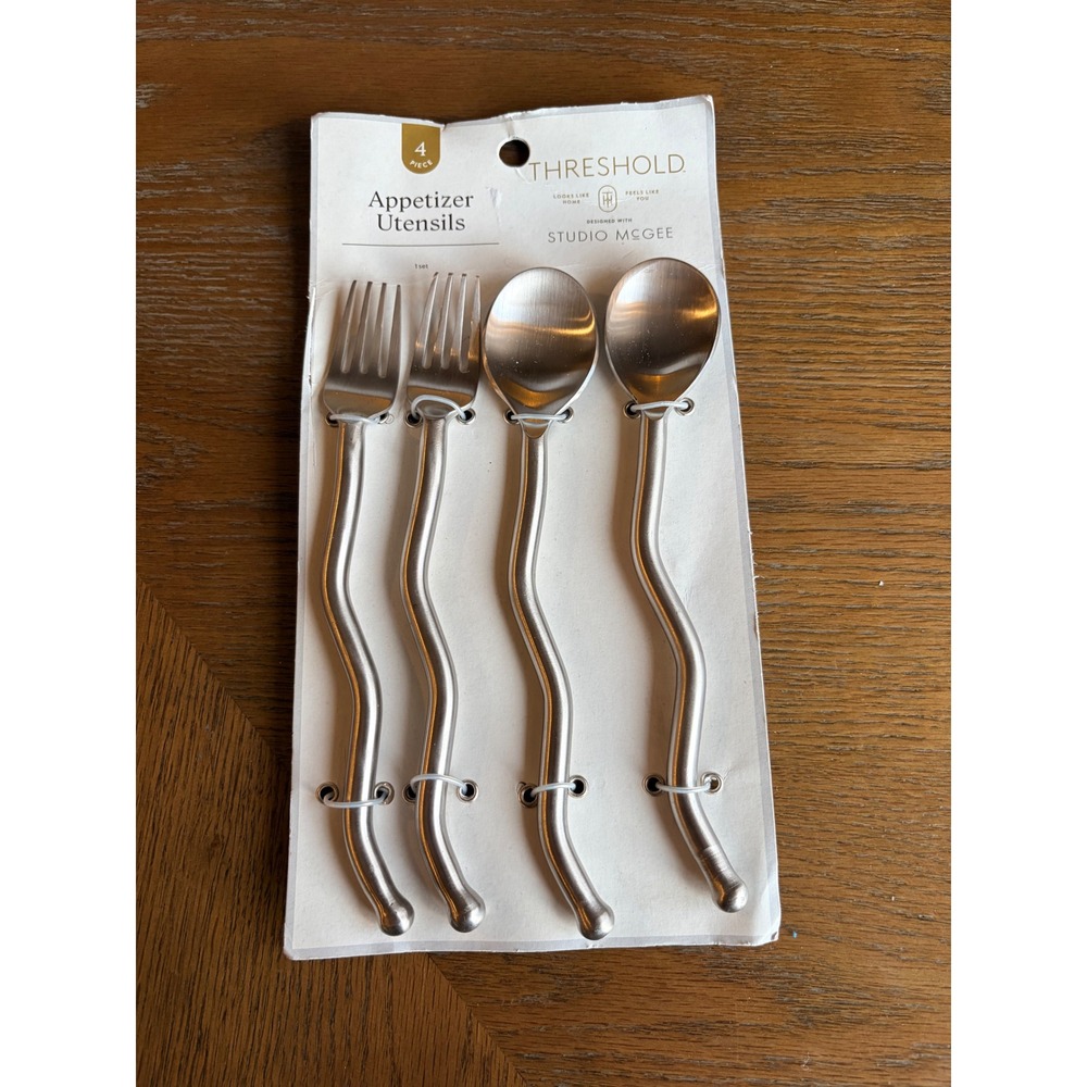 Threshold Studio McGee Appetizer Utensils 4pc Wavy Handle Silver Set